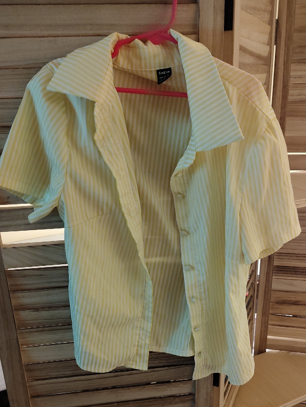 SHEIN Yellow & White Striped Short-Sleeve Button-Up Shirt